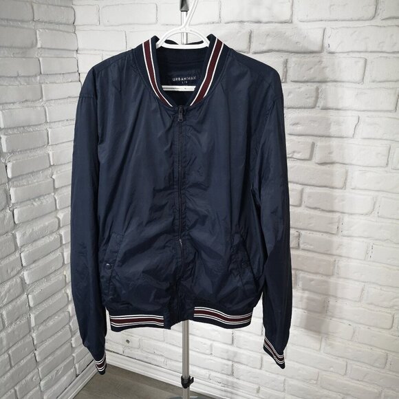 Urban Man Men's Size Large Navy Tab Collar Full Zip Lined Windbreaker - Picture 1 of 10